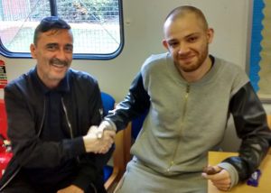 Wayne with hostel visitor