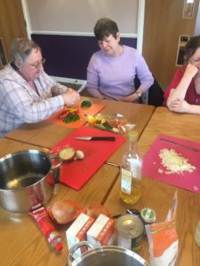 preparing healthy pizza at practical session